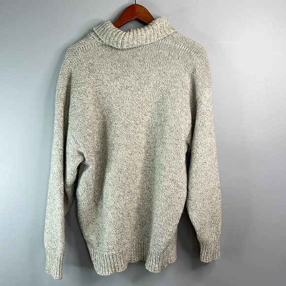 VINTAGE Men’s Hand Knit Grey 100% Wool Shawl Collar Sweater Coastal Size L - Picture 6 of 10